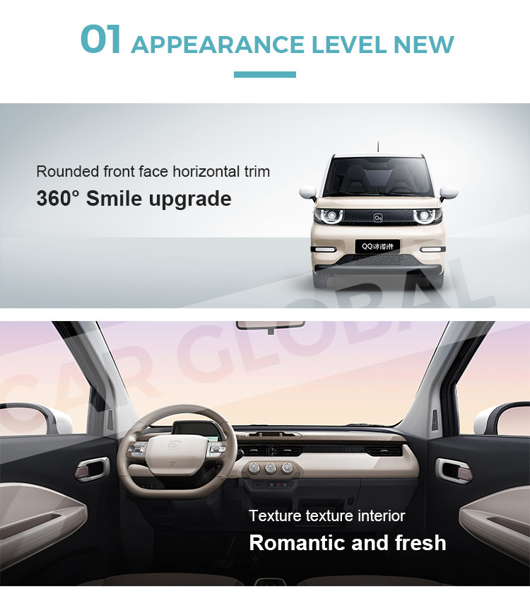 Upgrades Hot Selling Chery QQ Ice Girls 100% Electric Car Vehicle Cream 3-Door 4-Seater Cherry EV Car